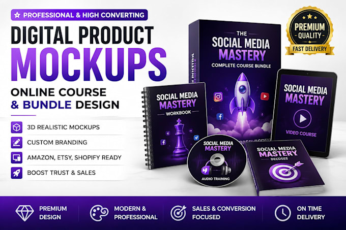 create digital product mockups ebook online course bundle designs
