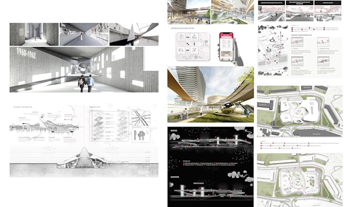 design a professional architectural portfolio and presentation board