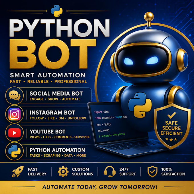 create python social media bot, tiktok bot youtube bot, instagram API bot, x bot