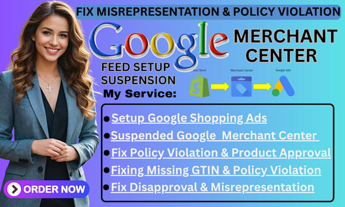 fix google merchant center suspension and misrepresentation, product feed setup