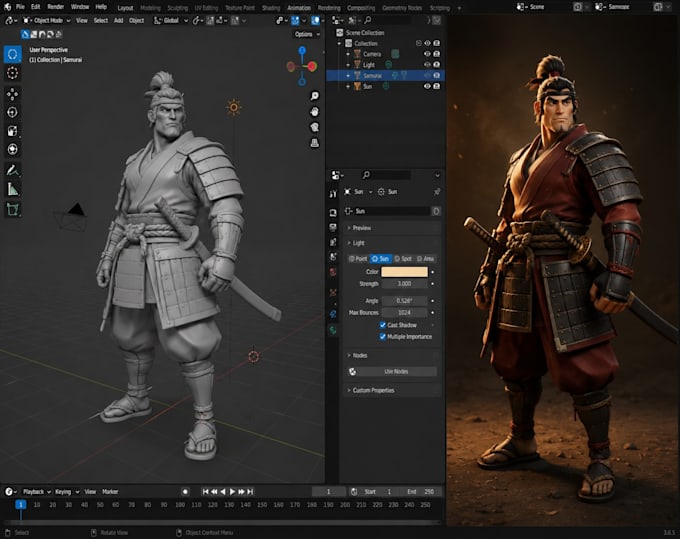 create 3d character design and blender animation