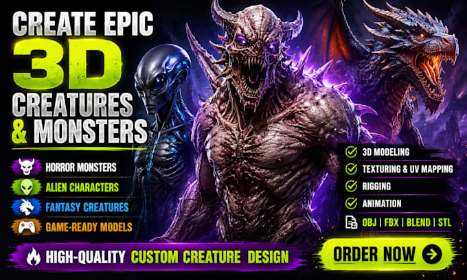 create detailed 3d creature, monster, alien and fantasy character