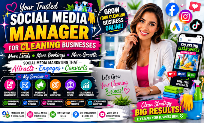 be your social media manager, cleaning marketer and lead generation expert