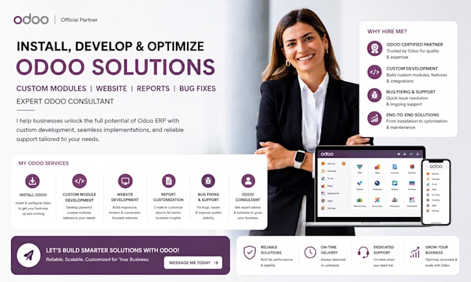 install odoo develop custom module website report fix bugs odoo consultant