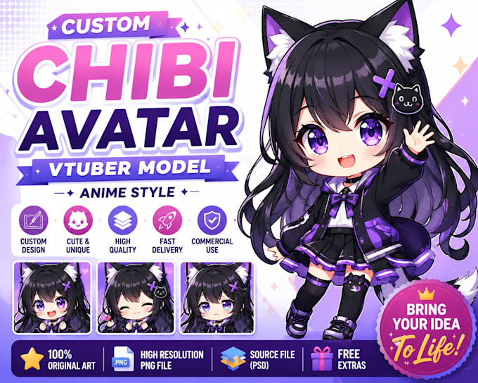 create a professional vtuber model and chibi avatar design