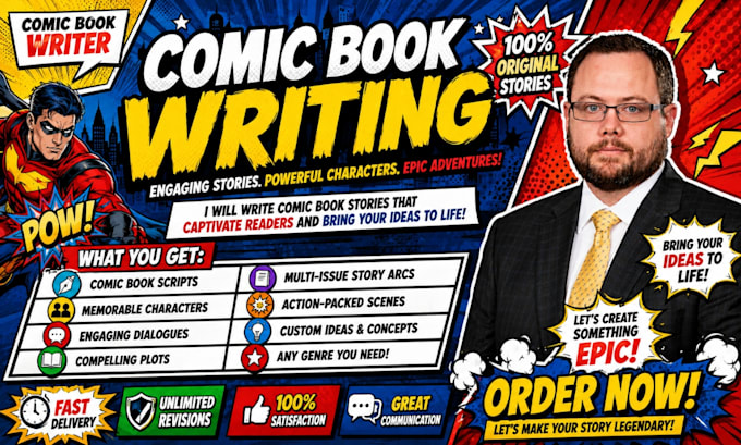 write and design comic script, comic book script, comic illustration, webtoon