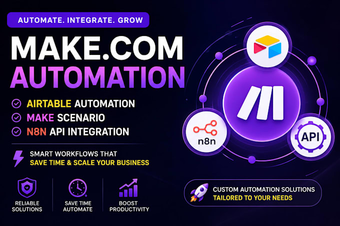 build make com automation, airtable automation and n8n API integration