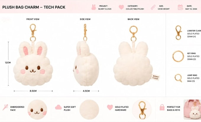 design plush toy characters, stuffed animal with  reference sheets and techpacks