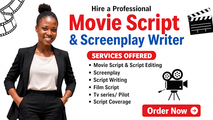write a professional screenplay, movie script TV series,short film or stage play