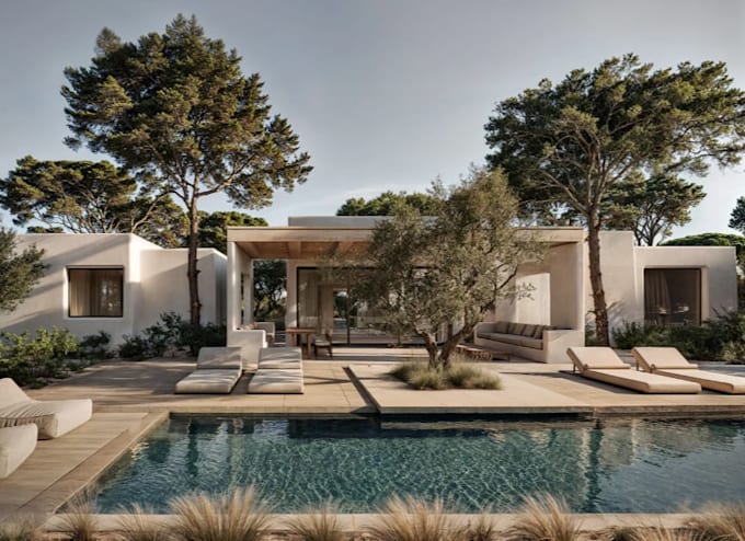 redesign luxury house 3d, HQ render, building elevation, outdoor, garden render