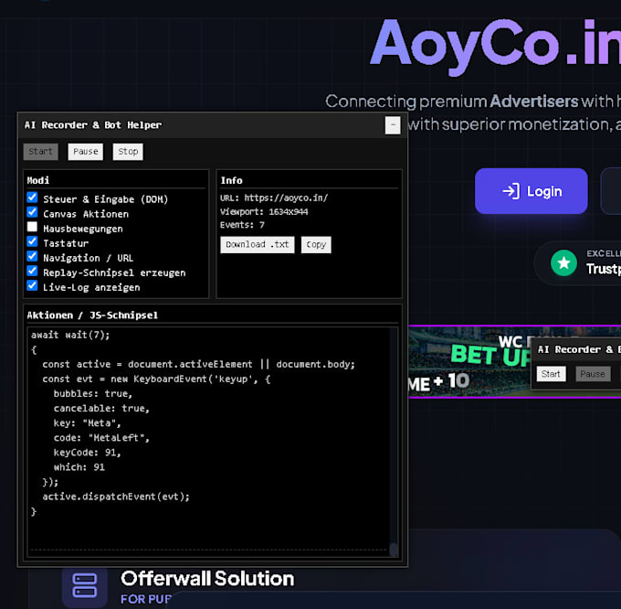create a custom userscript for web automation and bot tasks