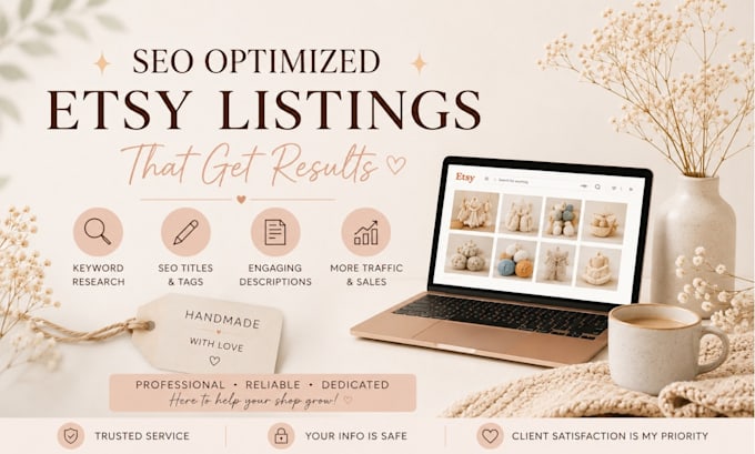 write SEO optimized etsy titles, descriptions and tags