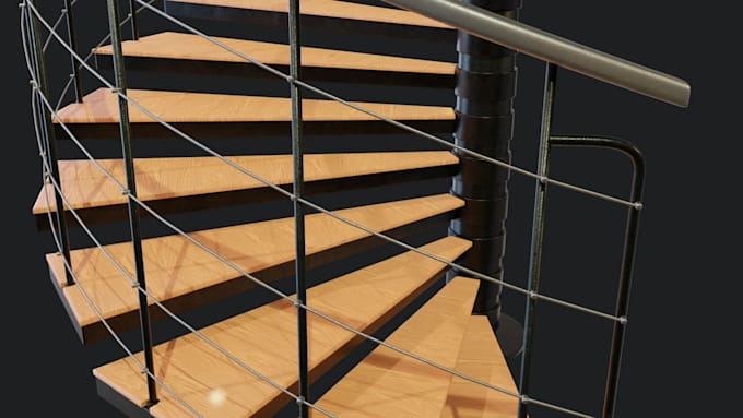 design and render modern 3d staircase, spiral staircase and handrail