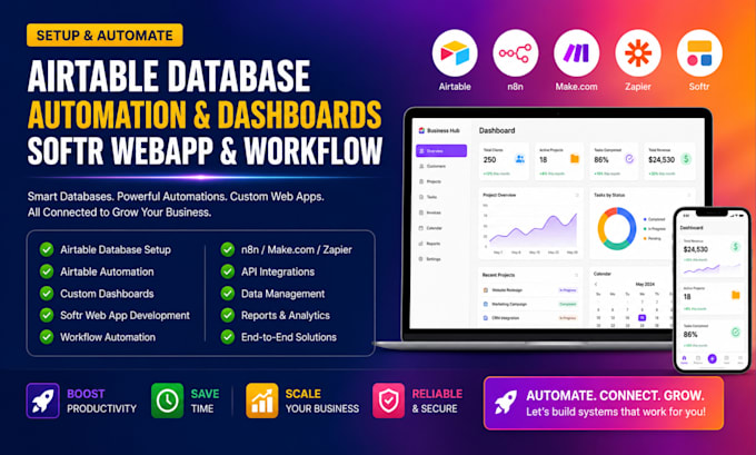 setup airtable database airtable automation dashboards softr webapp and workflow