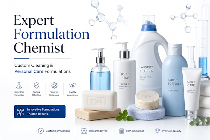 develop a product formulation of soaps, detergents, laundry or toiletry products