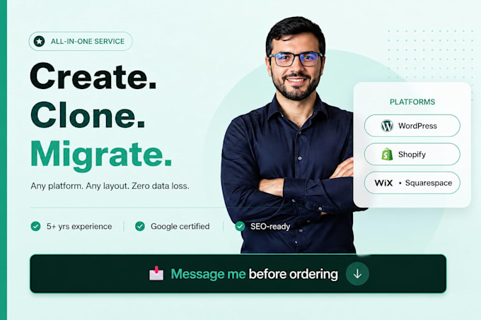 create clone copy website and migrate to wordpress wix shopify squarespace