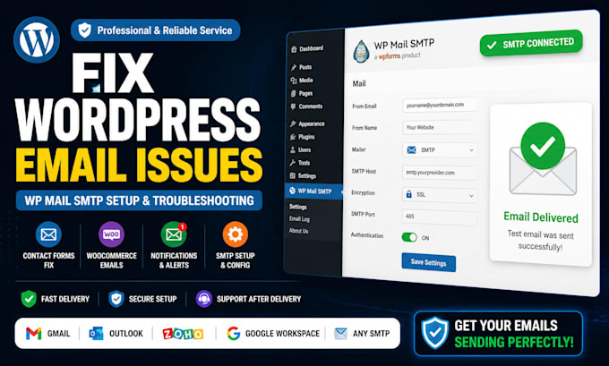 fix wordpress email not sending and set up wp mail SMTP