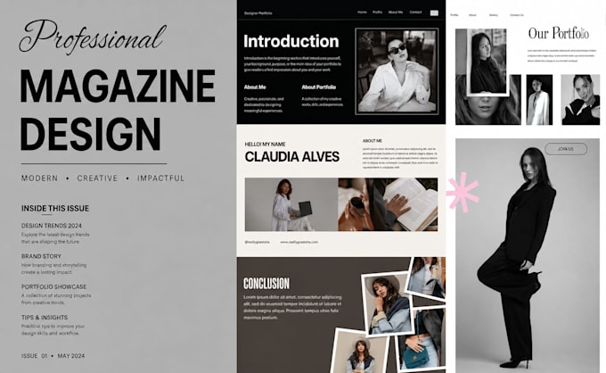 design a professional magazine layout and editorial design