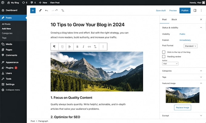 upload and format your blog posts in wordpress or cms