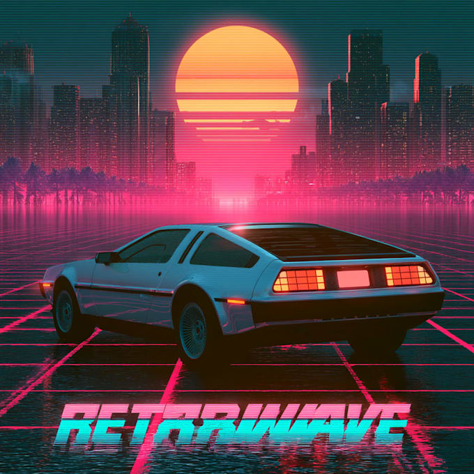 create 80s retrowave synthwave album or single cover artwork