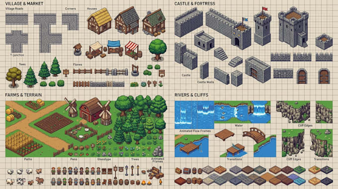do 8bit 16bit isometric pixel background environment tileset tilemap game map
