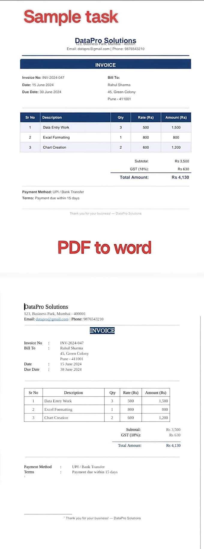 copy paste work, manual typing and PDF to word conversion
