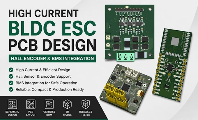 design high current bldc esc pcb with hall sensors encoder and bms system