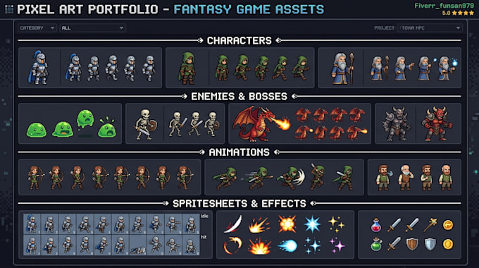 create custom pixel art spritesheets and animations for 2d game