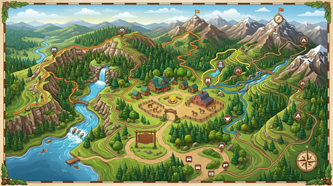 design custom ranch visitor map for trail hiking navigation and topographic maps