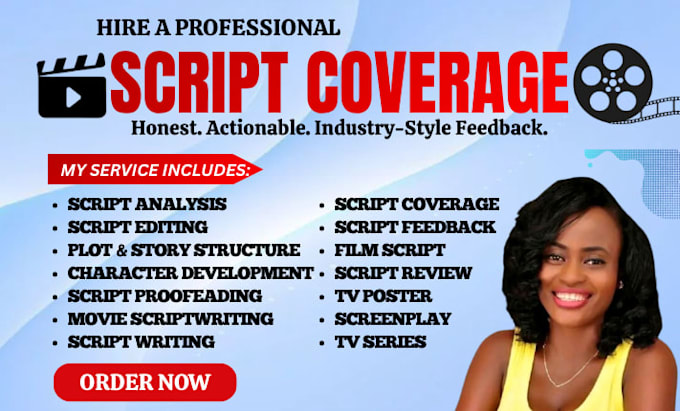 provide script coverage feedback, notes, analysis for film screenplay or script