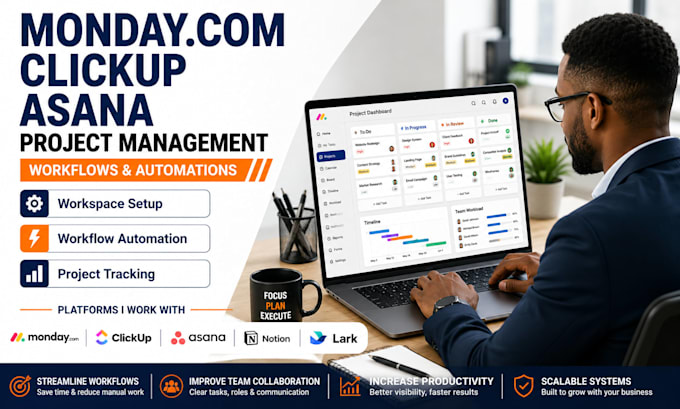 setup monday crm clickup asana workflow automations and project management