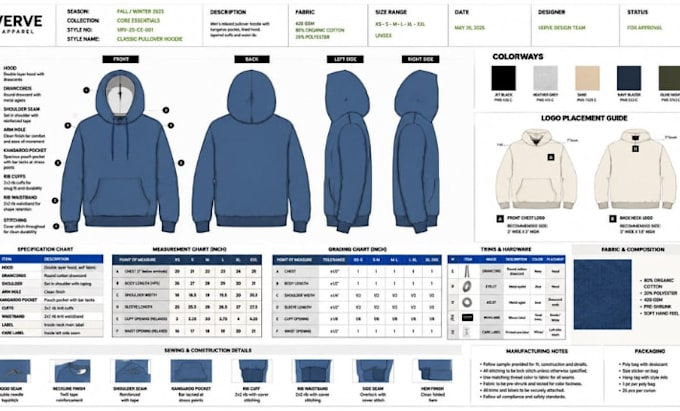 create activewear tech pack, sportswear resort wear clothing tech pack design