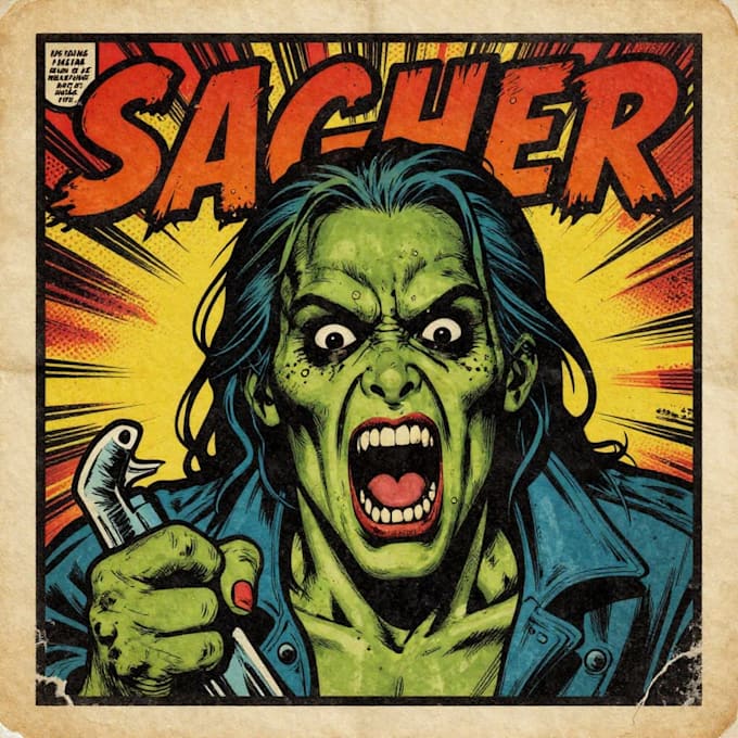 retro vintage comic book pop art, horror comic book, retro comic characters