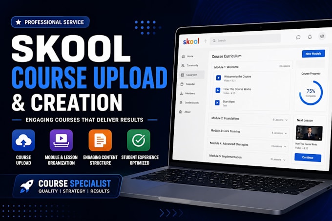 create skool online course,online course content,upload lessons,organize modules