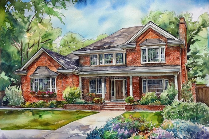 custom digital watercolor house