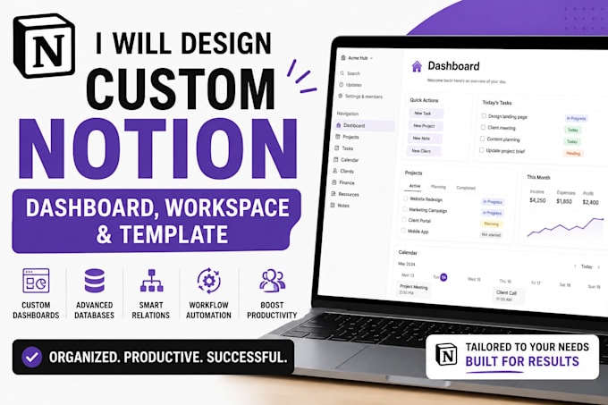 design a custom notion dashboard, workspace and template