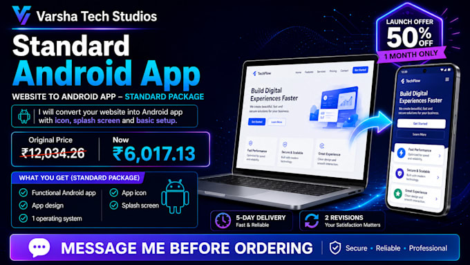 convert your website into an android app with a 50 percent off launch offer