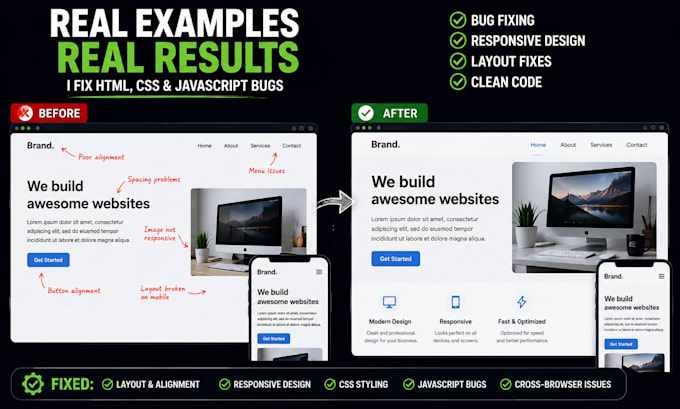 fix HTML CSS and javascript website bugs