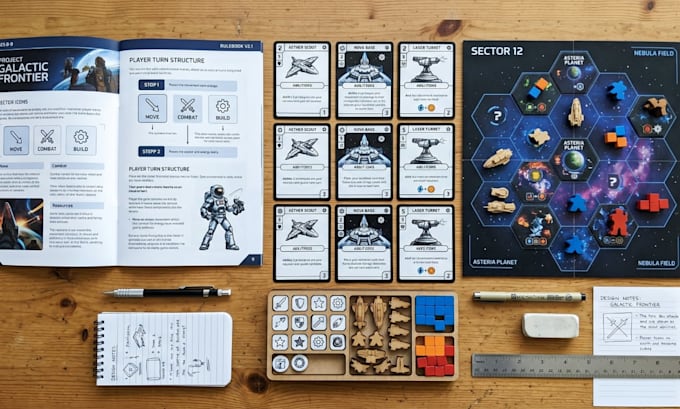 board game design card game mechanics development tabletop game rulebook layout