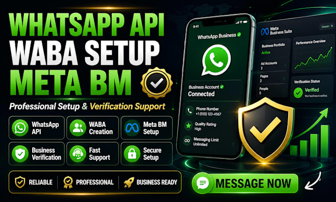 setup whatsapp API, waba, verified meta bm and business verification