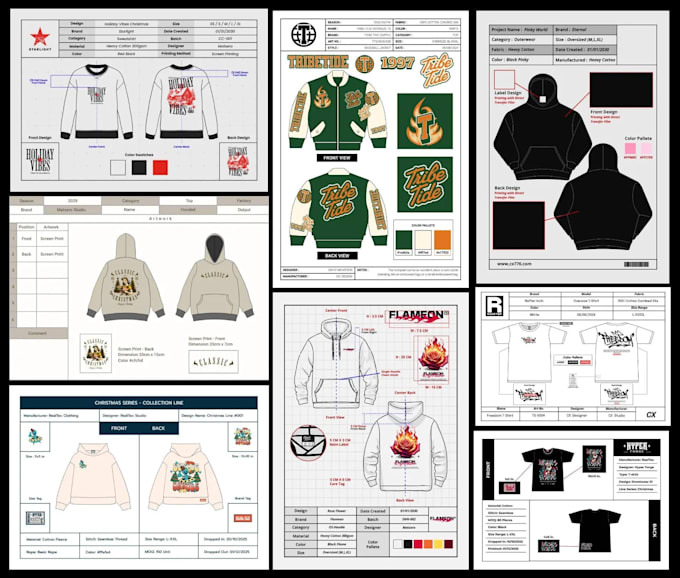 create fashion tech pack and technical flat sketch for clothing manufacturing