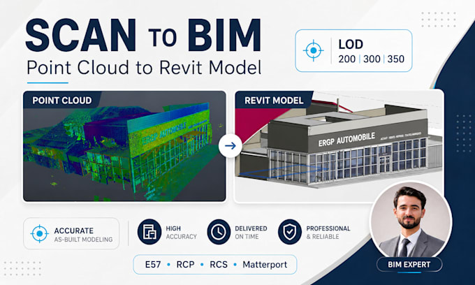 create revit bim model from point cloud, e57, rcp, rcs scan