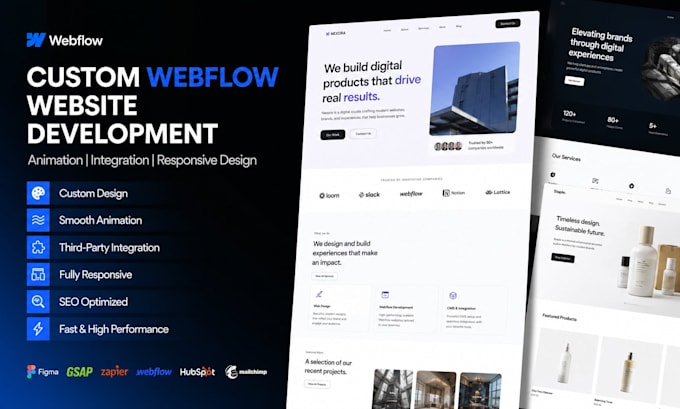 develop custom webflow website with animation and integration