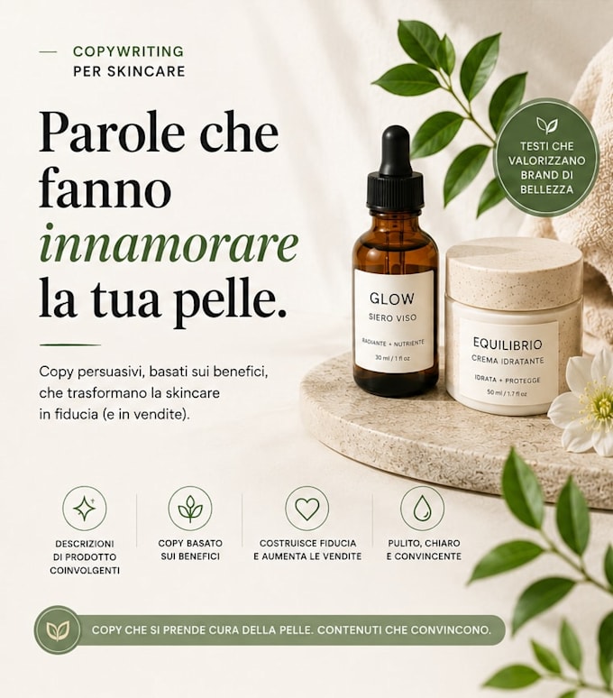 write skincare blog posts and product descriptions in italian