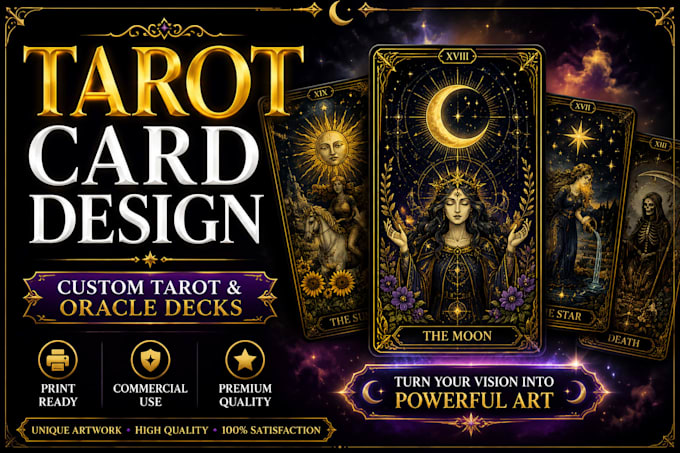 design custom tarot cards, oracle cards and tarot deck illustrations