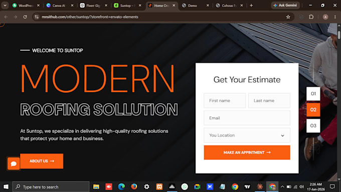 design roofing and construction contractor websites