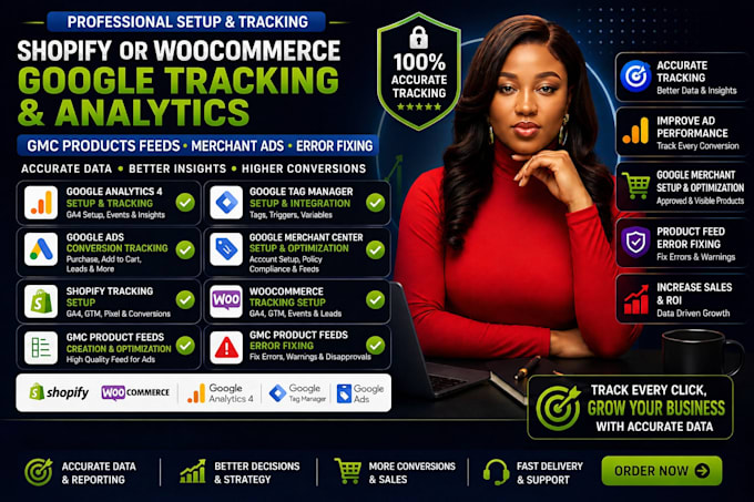do shopify or woocommerce google tracking analytics, gmc products feeds merchant