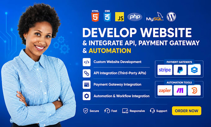 develop website and integrate API payment gateway and automaton