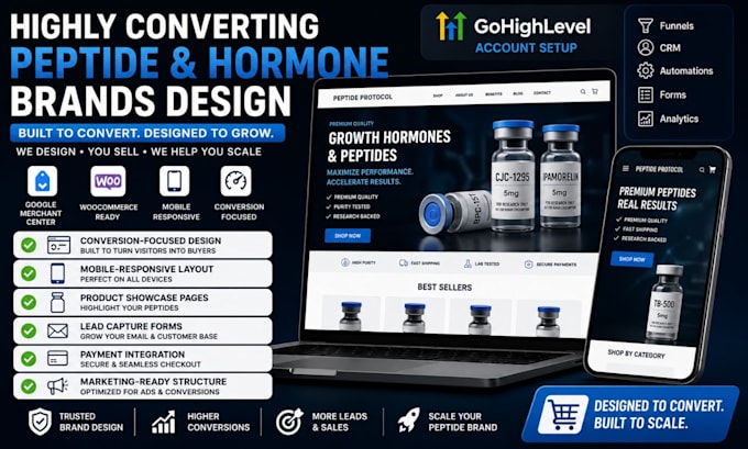 design highly converting growth hormones and performance peptides brands