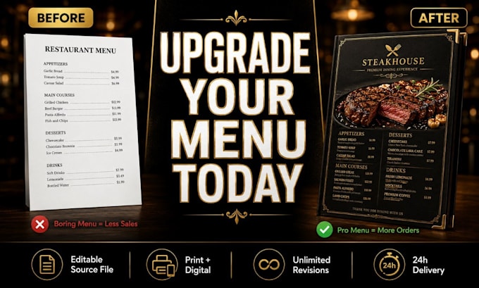 design a professional restaurant menu